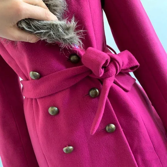 A BYER fancy magenta pea coat with fur and bow